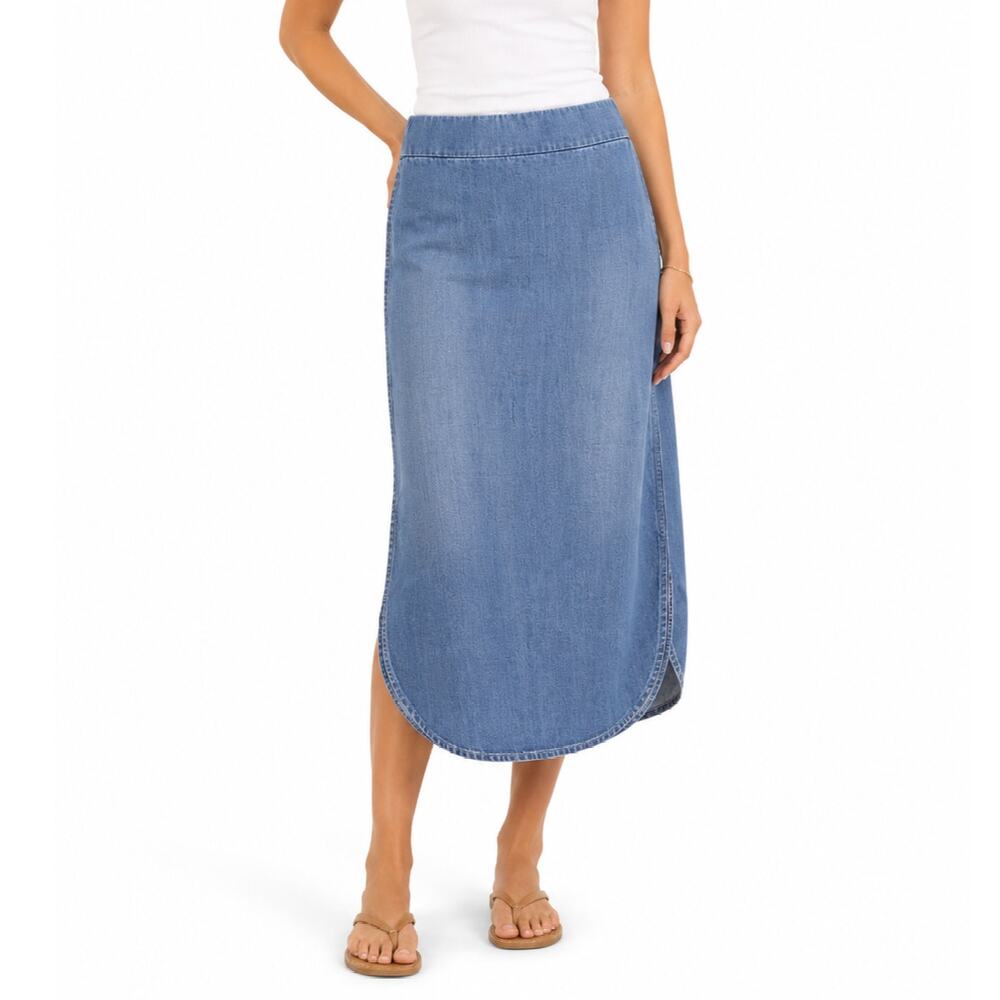 Frank & Eileen Donegal Unforgettable Stretch Denim Skirt Size 2  Double Slit